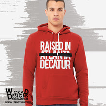 Load image into Gallery viewer, Raised in Decatur (Red) Pullover Hooded Sweatshirt
